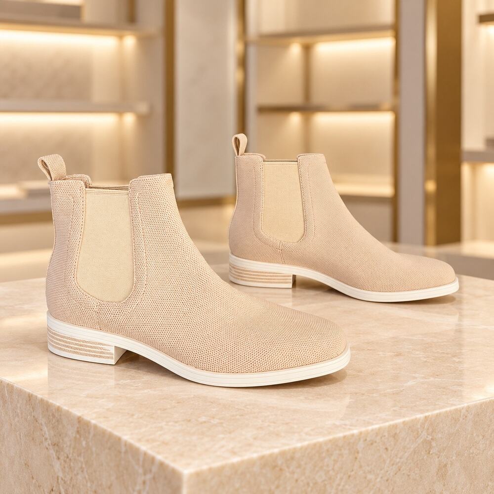 VIVAIA Clara Comfort Knit Chelsea Boots Beige Ankle Booties EU 40 US 9 Preppy